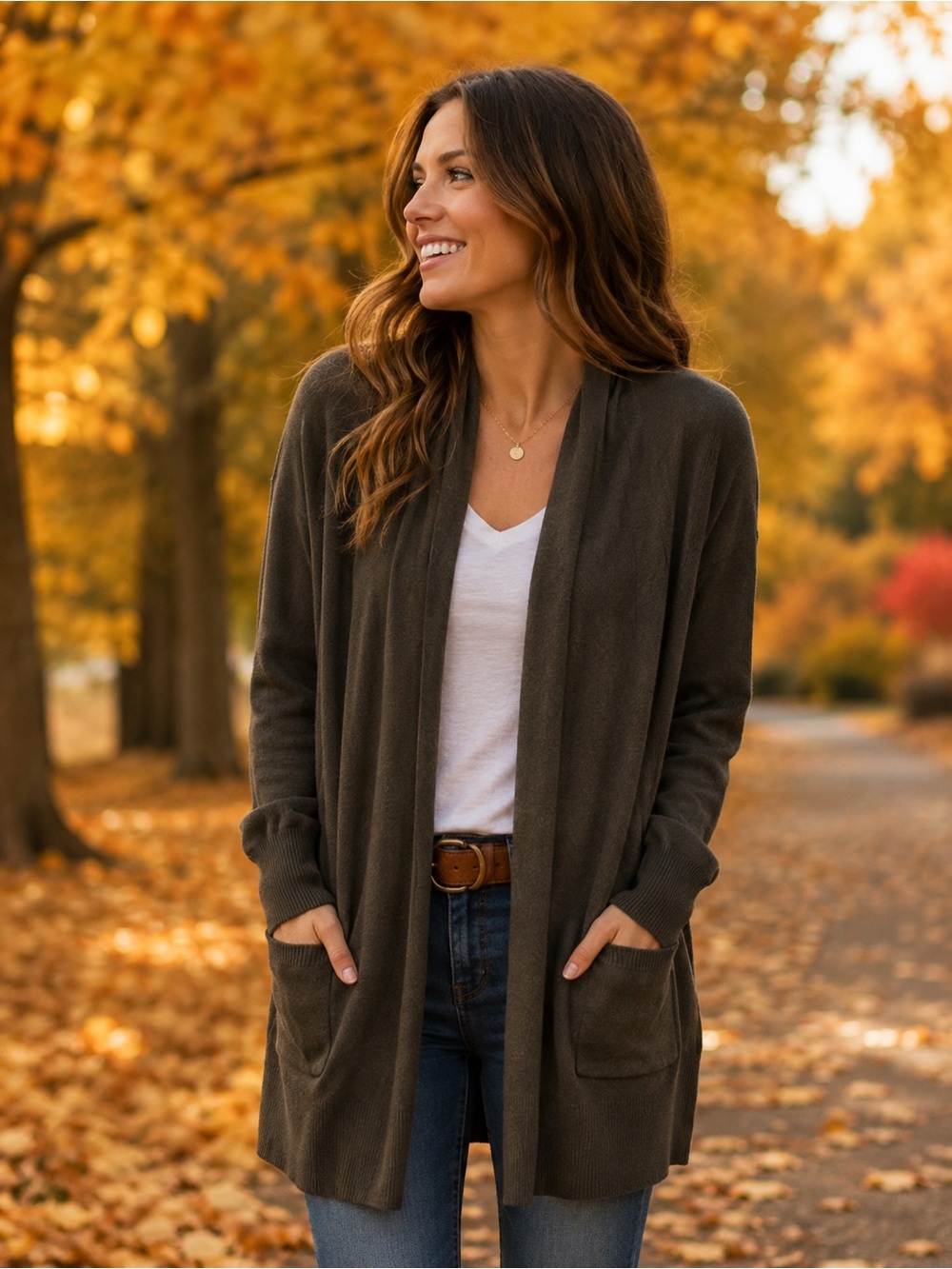 Pink Clover Olive Open-Front Long Sleeve Cardigan